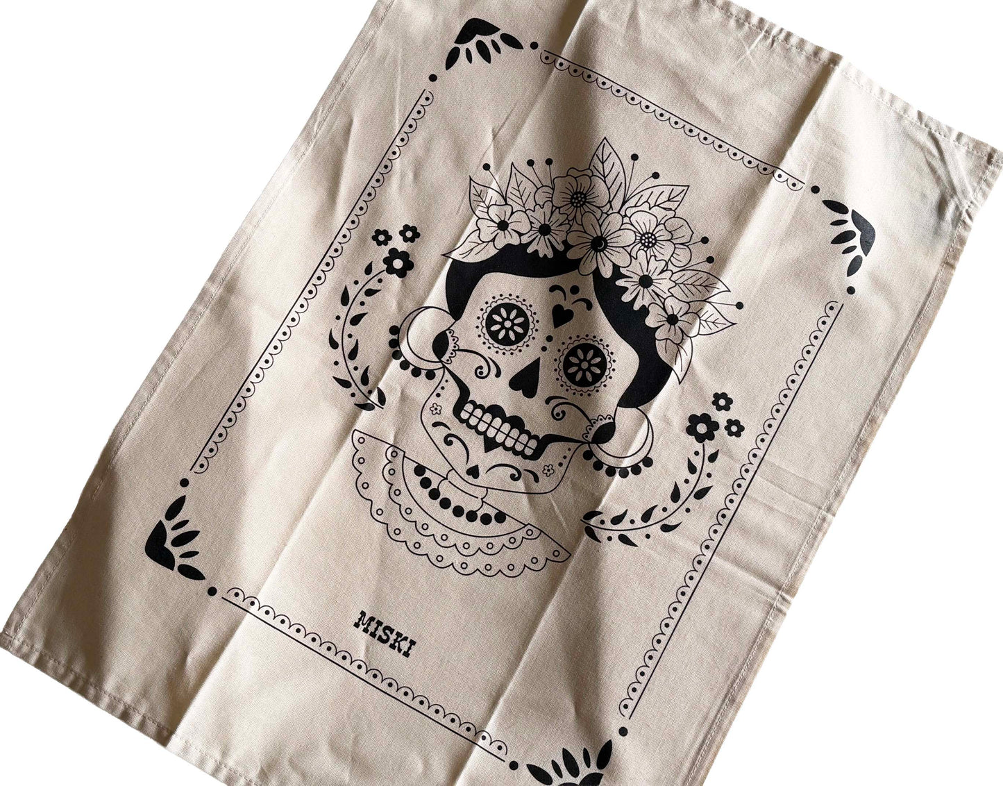 MISKI Day of the Dead Catrina Design Tea Towel-Hand Screen-Printed Artisan
