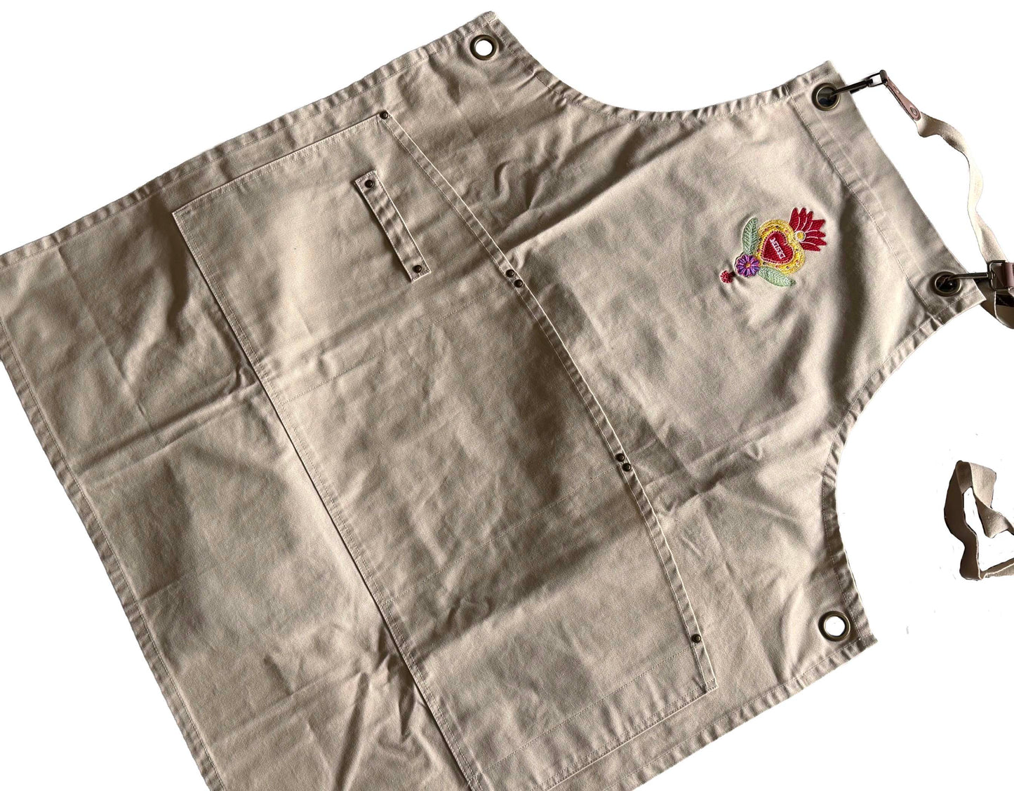 Heart Design Clip & Cross-Back Bib Apron-Natural Cream