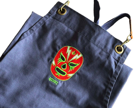 Wrestling Design Clip & Cross-Back Bib Apron-Blue