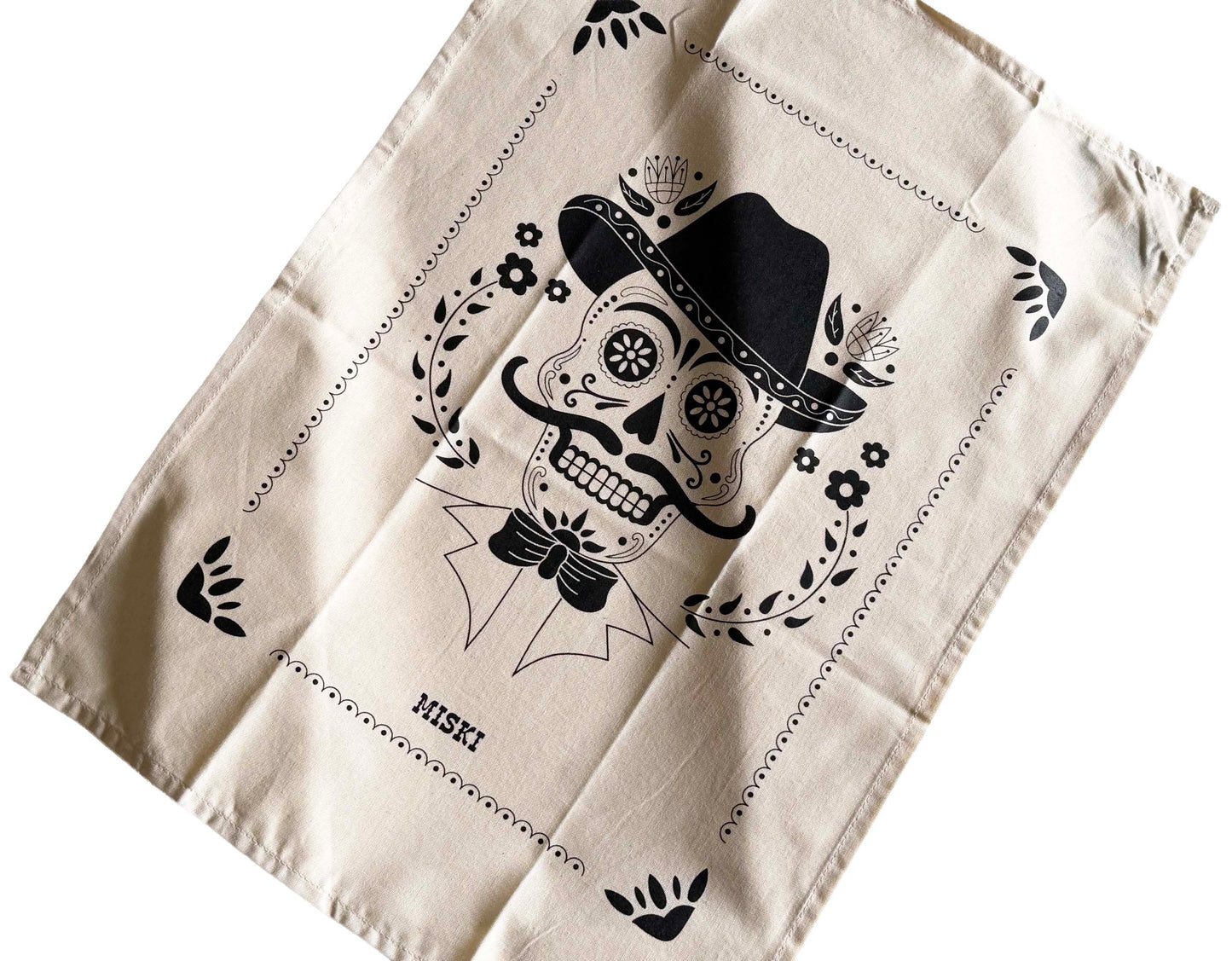MISKI Day of the Dead Catrin Design Tea towel-Hand Screen-Printed Artisan