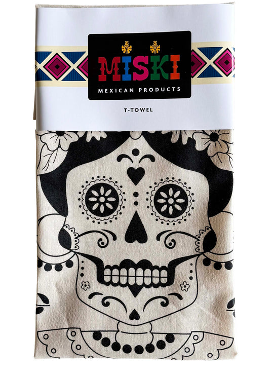 MISKI Day of the Dead Catrina Design Tea Towel-Hand Screen-Printed Artisan
