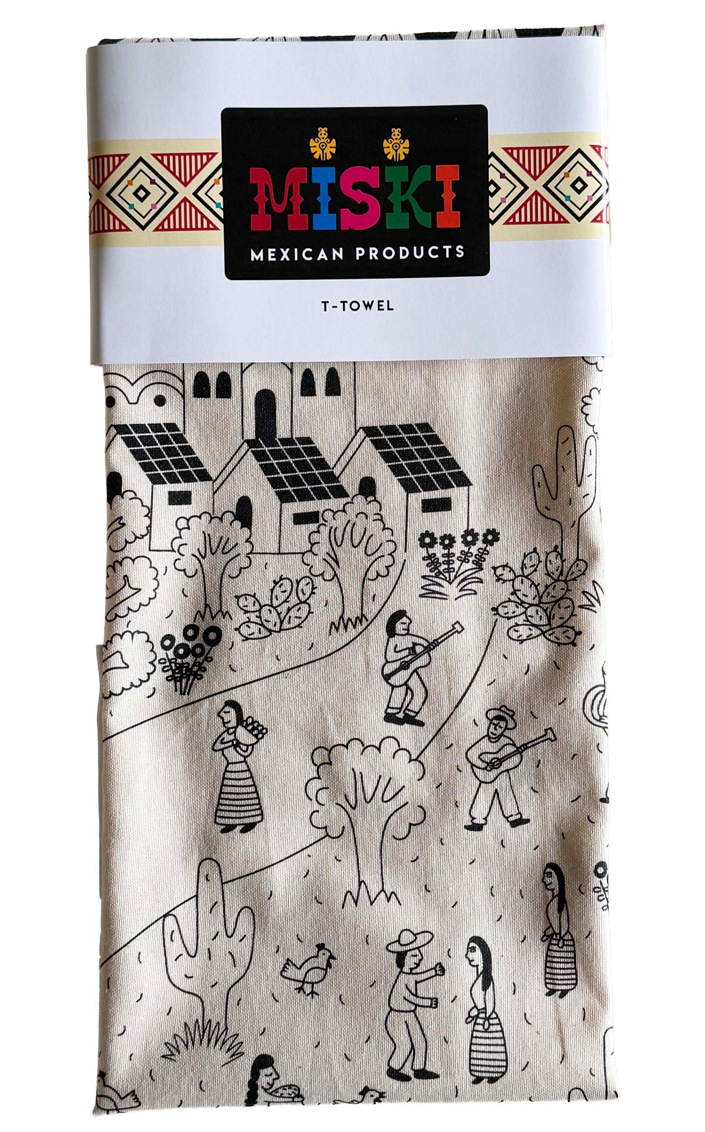 MISKI Mexican Folk Design Church Tea Towel-Hand Screen-Printed Artisan