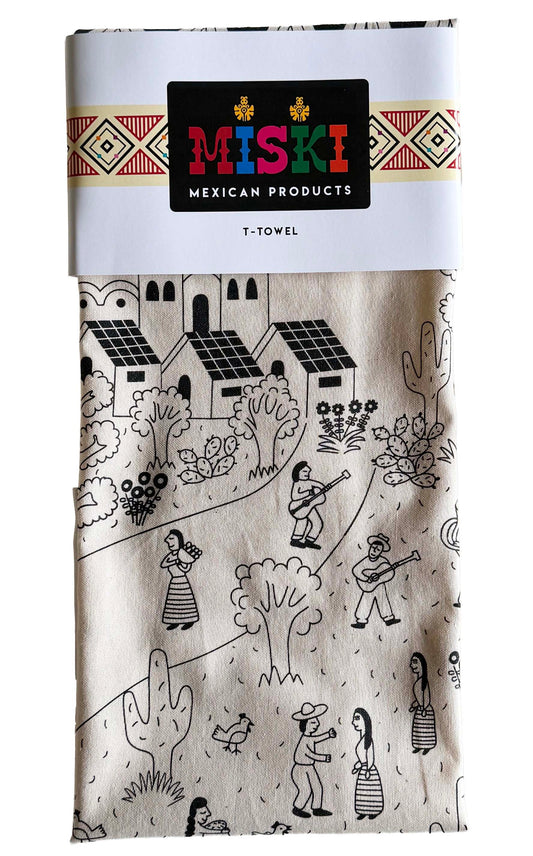MISKI Mexican Folk Design Church Tea Towel-Hand Screen-Printed Artisan
